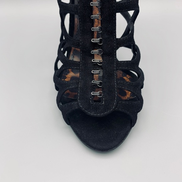 NIB DOLCE & GABBANA Suede Black Peep Toe Heels - Picture 3 of 7